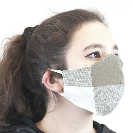 Protective Unisex Face Cover Mask Adjustable Straps Two Layers Breathable Soft Cotton Gray Natural Regular