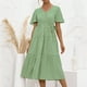 thumbnail image 2 of Vestido de verano fluido con estampado floral con cordones y manga corta con cuello en V para mujer Fridja  nalpqowj4544, 2 of 9