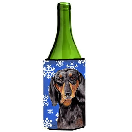 

Dachshund Winter Snowflakes Holiday Wine bottle sleeve Hugger - 24 oz.