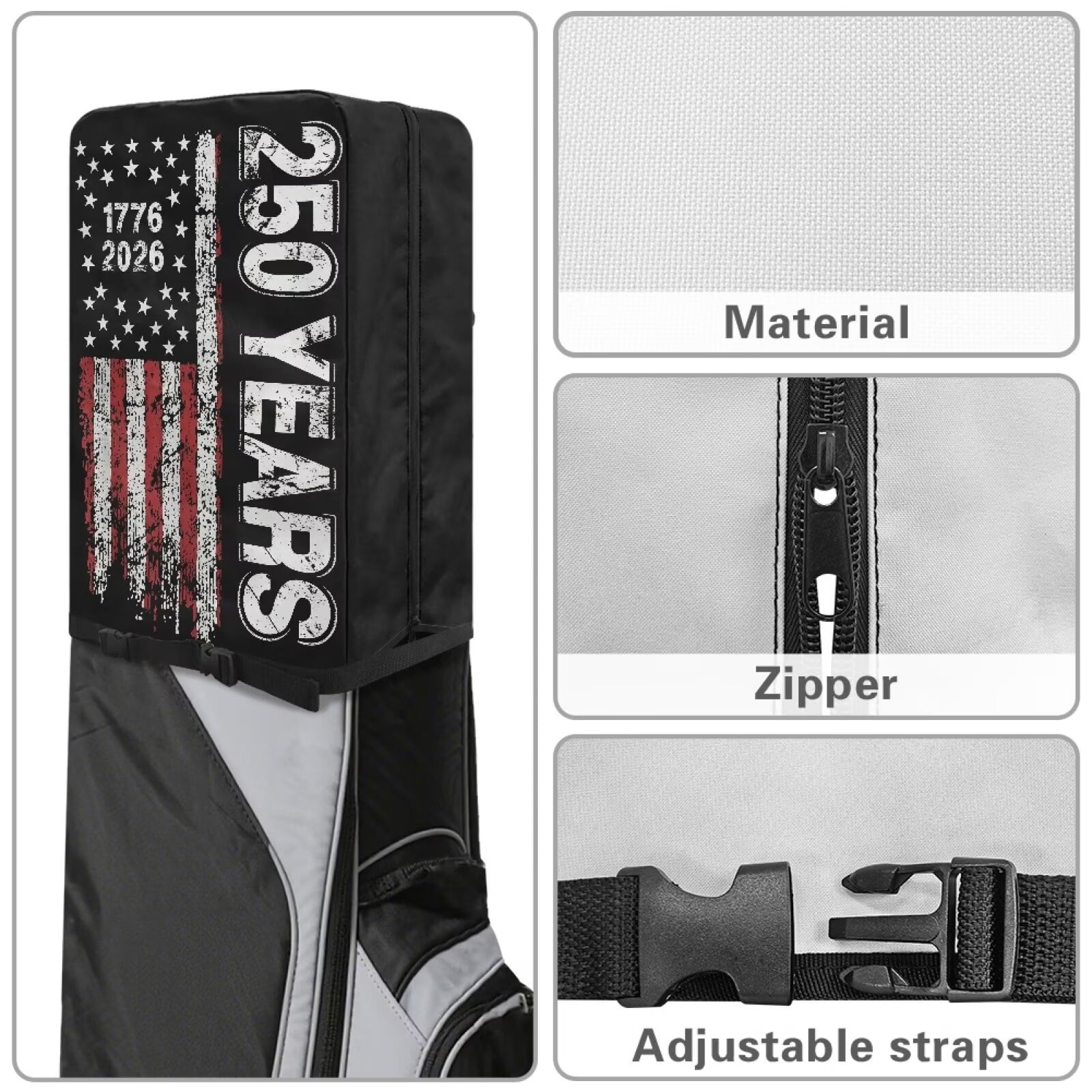 Yuyamidu 250 Years USA Flag Golf Bag Cover 1776-2026 Print Golf Bag Umbrella for Clubs with Snap Button Dust and Sun Protection Fit Most Club Bags