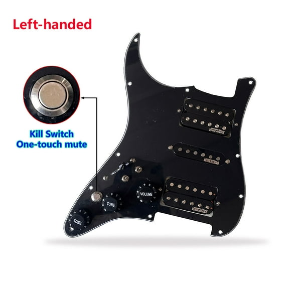 Pro Left-handed HSH Loaded Prewired Strat Pickguard Set 3Ply 11 Hole Black with Kill Switch Ainico 5 Humbucker Pickups Coil Splitting Switch Multi Switch Harnesses,For Fender ST Electric Guitar