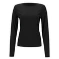 thumbnail image 7 of Autumn And Winter Women's Solid Color Long Sleeved Round Neck Shirt Ribbed Knitted Slim Casual Sweater Dark Tee Short T Shirt T Pack Plain Long Sleeve Shirt Women Shirts for Women Long Sleeve Hiking, 7 of 7