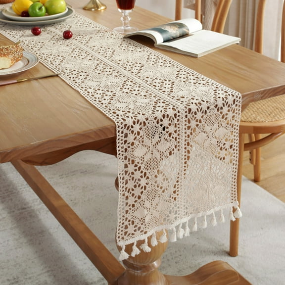 Mdesiwst Table Runner with Tassels Hollow Design Boho Style Table Cover for Home Rustic Farmhouse Decorations