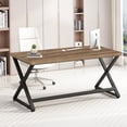 thumbnail image 4 of Rustic Computer Desk  Industrial Home Office Desk  Farmhouse Wood Metal Work Desk for Writing Study  Vintage Minimalist Executive Workstation PC Gaming Table in Bedroom  Rustic, 4 of 5