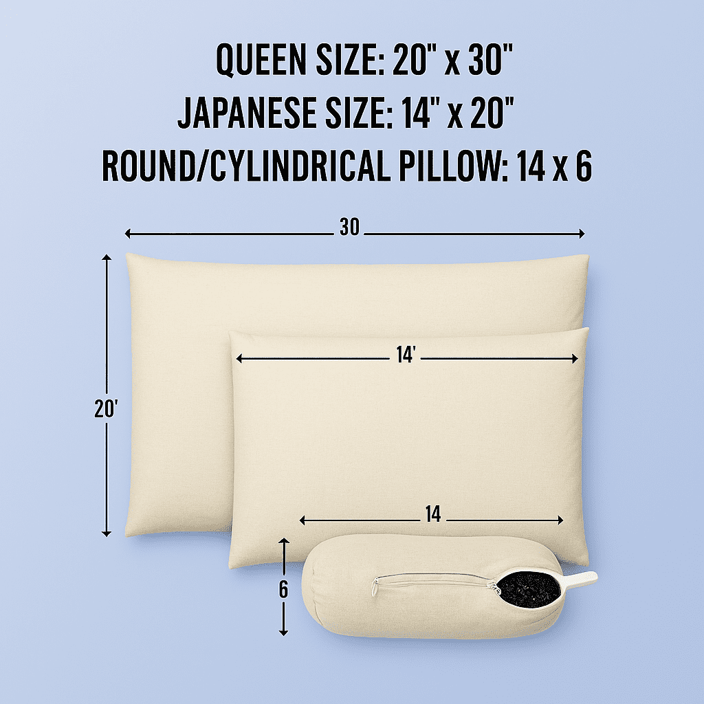 Orimono Elegance Buckwheat Pillow – 100% Organic Undyed Cotton Cover, Adjustable Firmness with Extra Filling – Neck & Back Support for Better Sleep