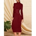 thumbnail image 2 of Women's Long Sleeve Bandage Wedding Guest Dress Midi Fall Winter Party Cocktail Dresses Evening Gown, 2 of 7