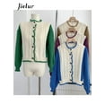 thumbnail image 5 of LOVE DOCK Autumn YAMXUN Short Knitted Sweater Women Single-breasted Khaki Green Hit Color Female Cardigan Long Sleeve Small Coat, 5 of 5