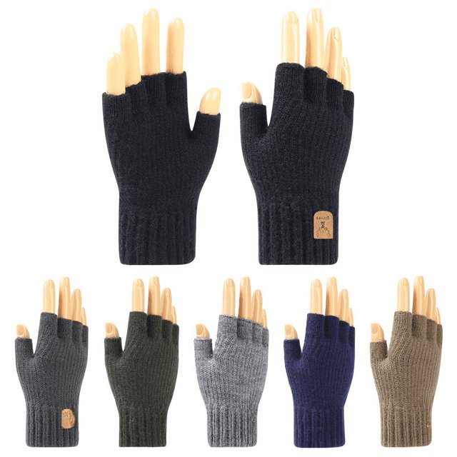 Guantes cálidos de punto de lana a prueba de frío para hombre, guantes de invierno con forro polar grueso para montar al aire libre y pantalla táctil