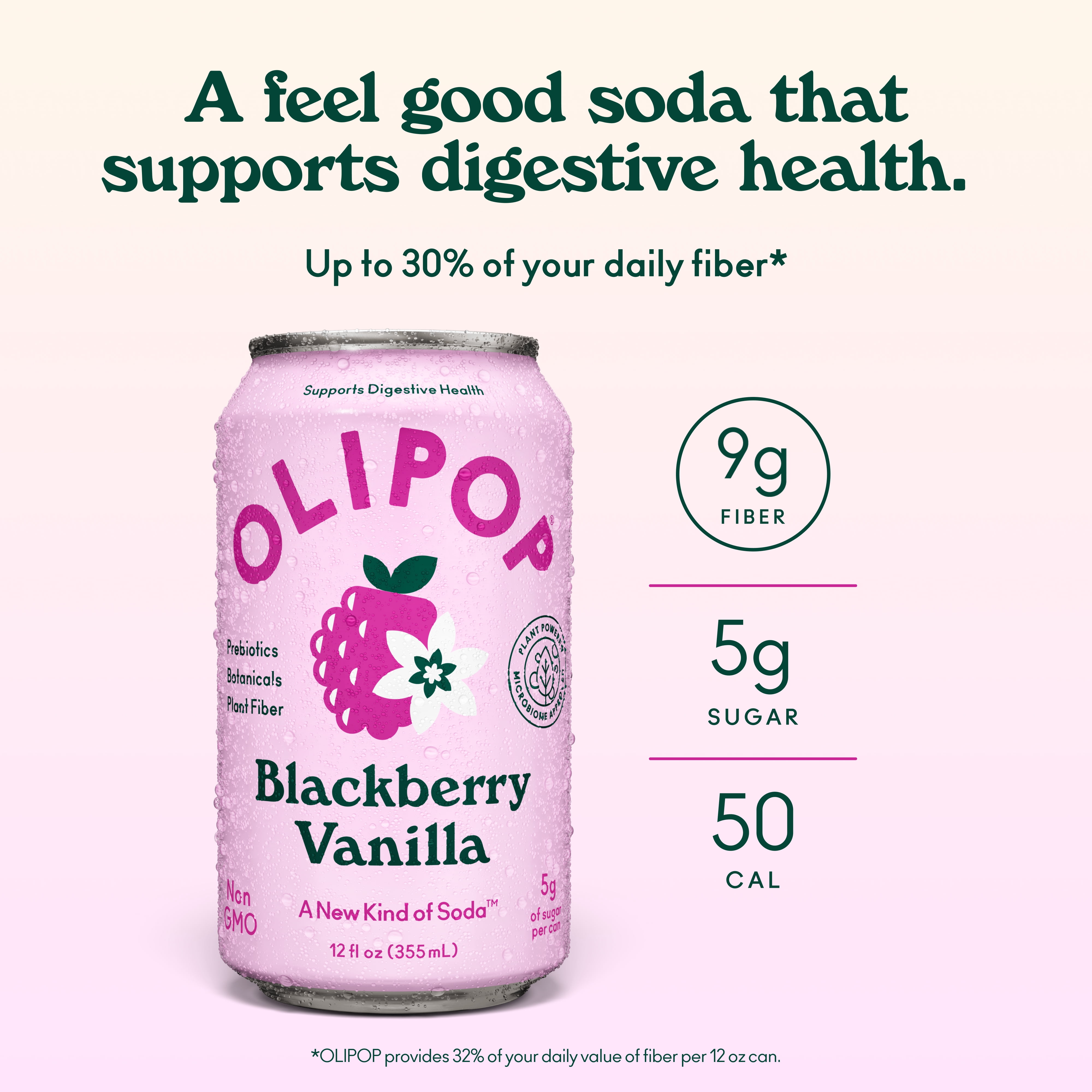 Olipop Prebiotic Soda Pop, Blackberry Vanilla, High Fiber, 12 fl