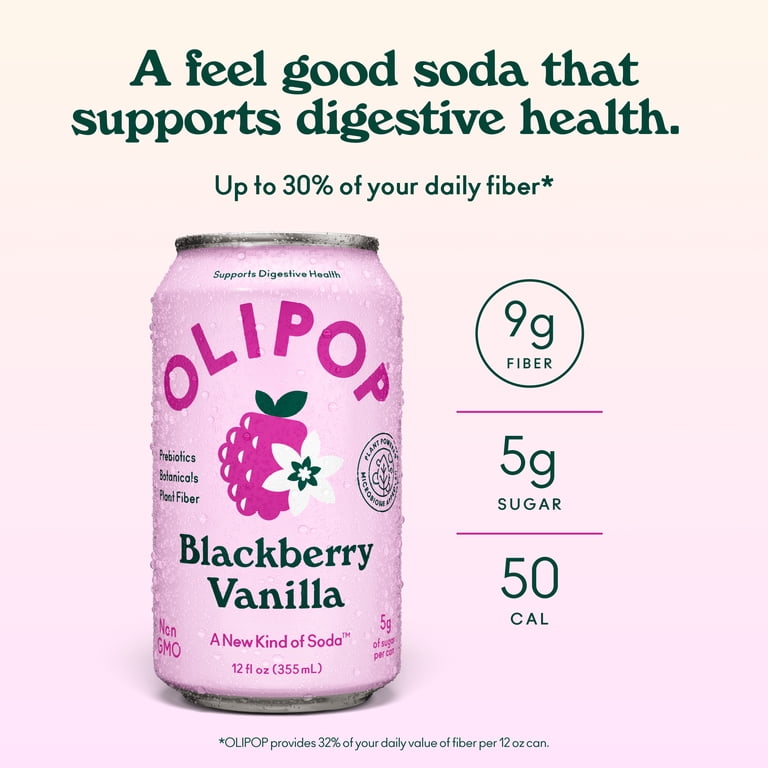 OLIPOP Blackberry Vanilla Prebiotic Soda, 12 fl oz, 12 Pack photo 2