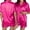 Hot Pink, variant on Bride Satin Pajama Set Women Short Sleeve Button Down Sleepwear With Print Bachelorette Party Wedding Loungewear Set Black XXL