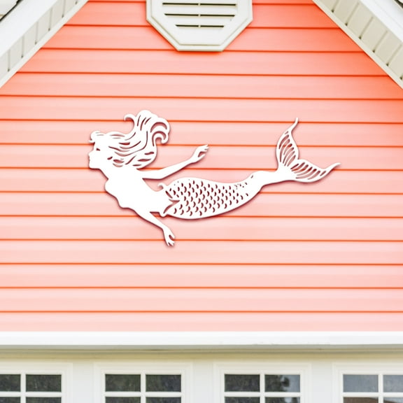 Outdoor Mermaid Wall Art – Weatherproof PVC Mermaid Decoration for Beach House, Fence, Porch, Pool, Coastal Wall Decor – 4 Foot