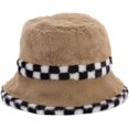 thumbnail image 5 of CoCopeaunts Mens Bucket Hat Winter Plush Warm Fashion Hundred Women Basin Cap Splicing Checkerboard Lattice Brim Fisherman Hats, 5 of 8