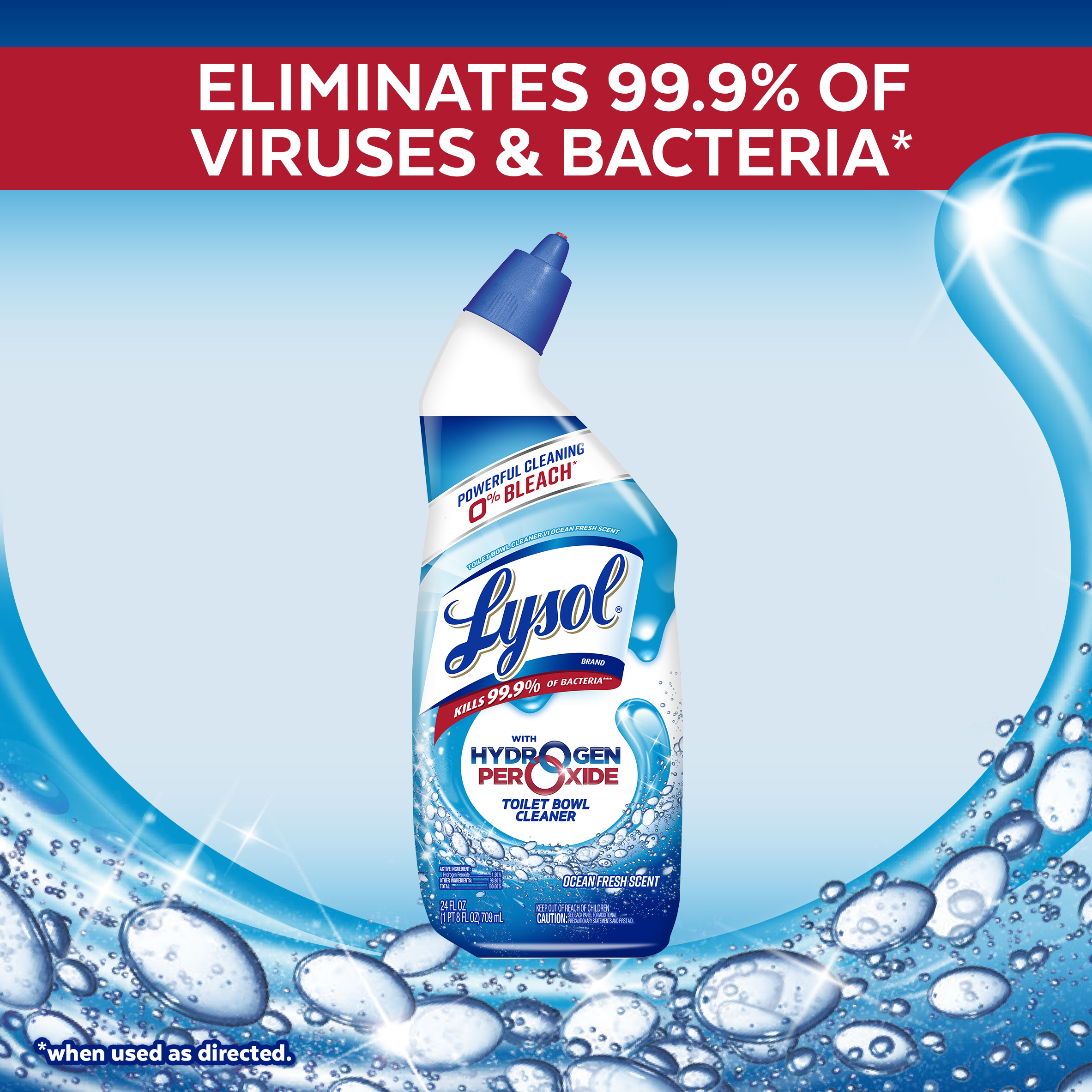 Lysol Toilet Bowl Cleaner Gel, For Cleaning and Disinfecting, Bleach Free (Contains Hydrogen Peroxide), Cool Spring Breeze Scent, 24oz (Pack of 2) - image 3 of 6