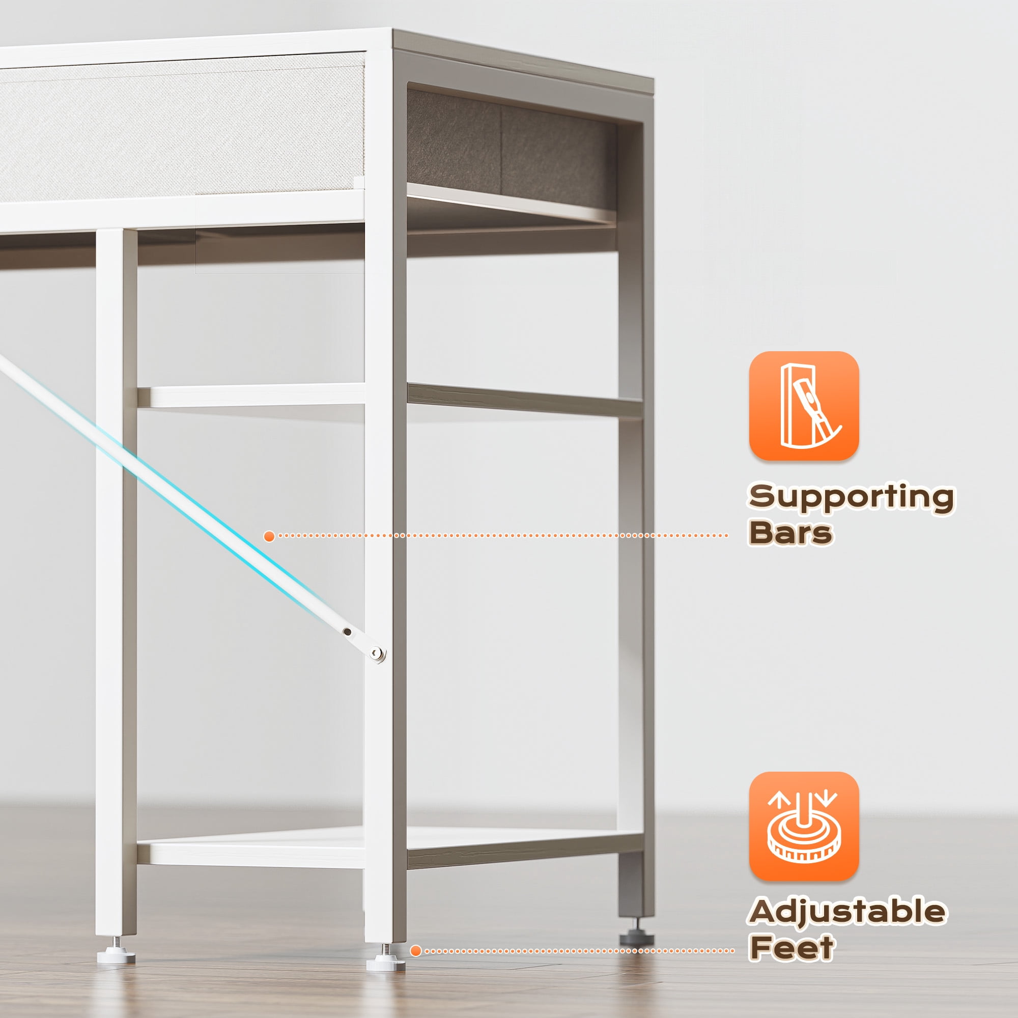 Amadwell 47" Desk with Drawers & Storage, Office Desk with Reversible Shelves, Gaming Computer Desk, White