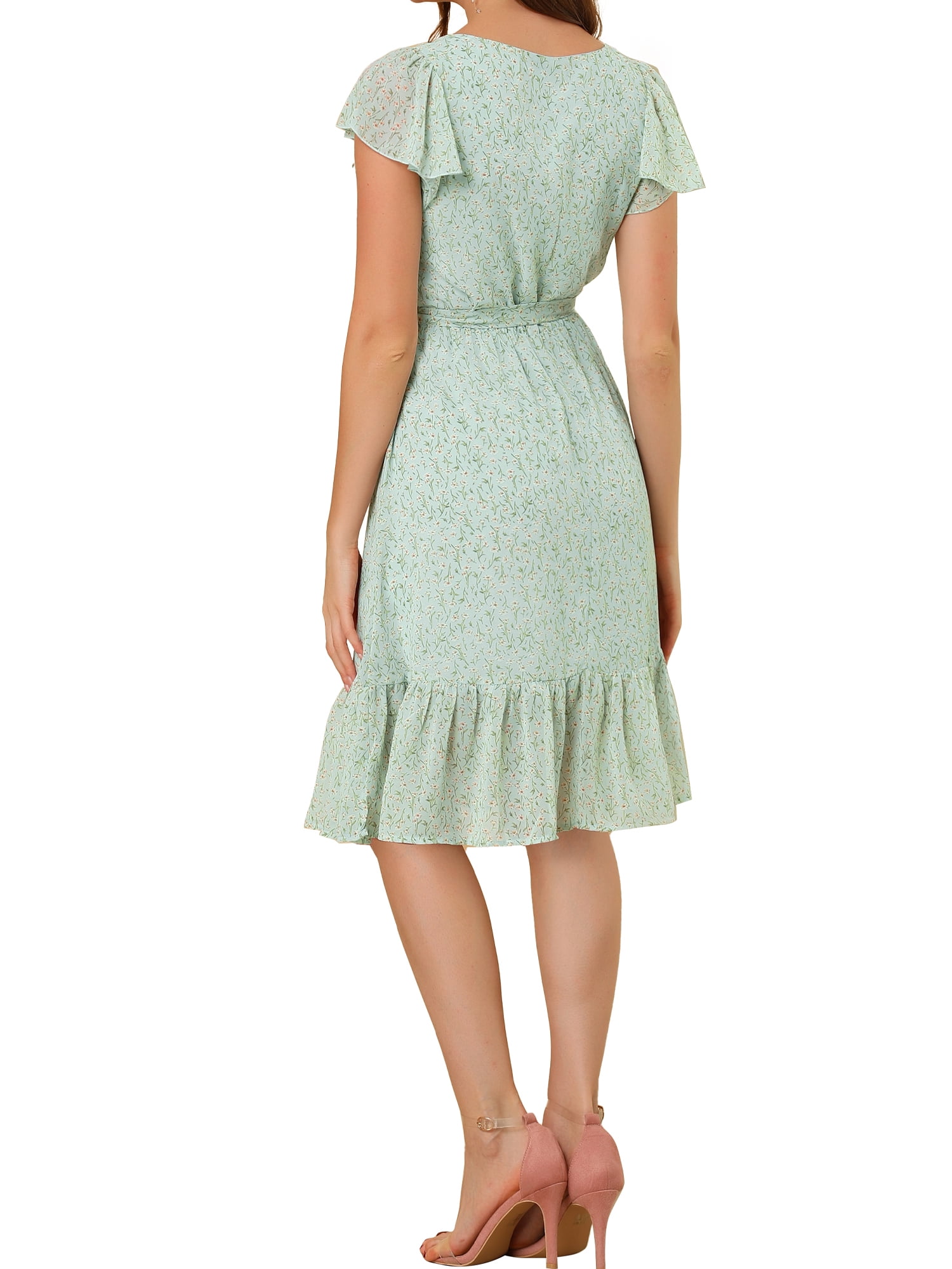 DARING DIVA Square Neck Flutter Sleeve A-Line Midi Dress XL Light Blue
