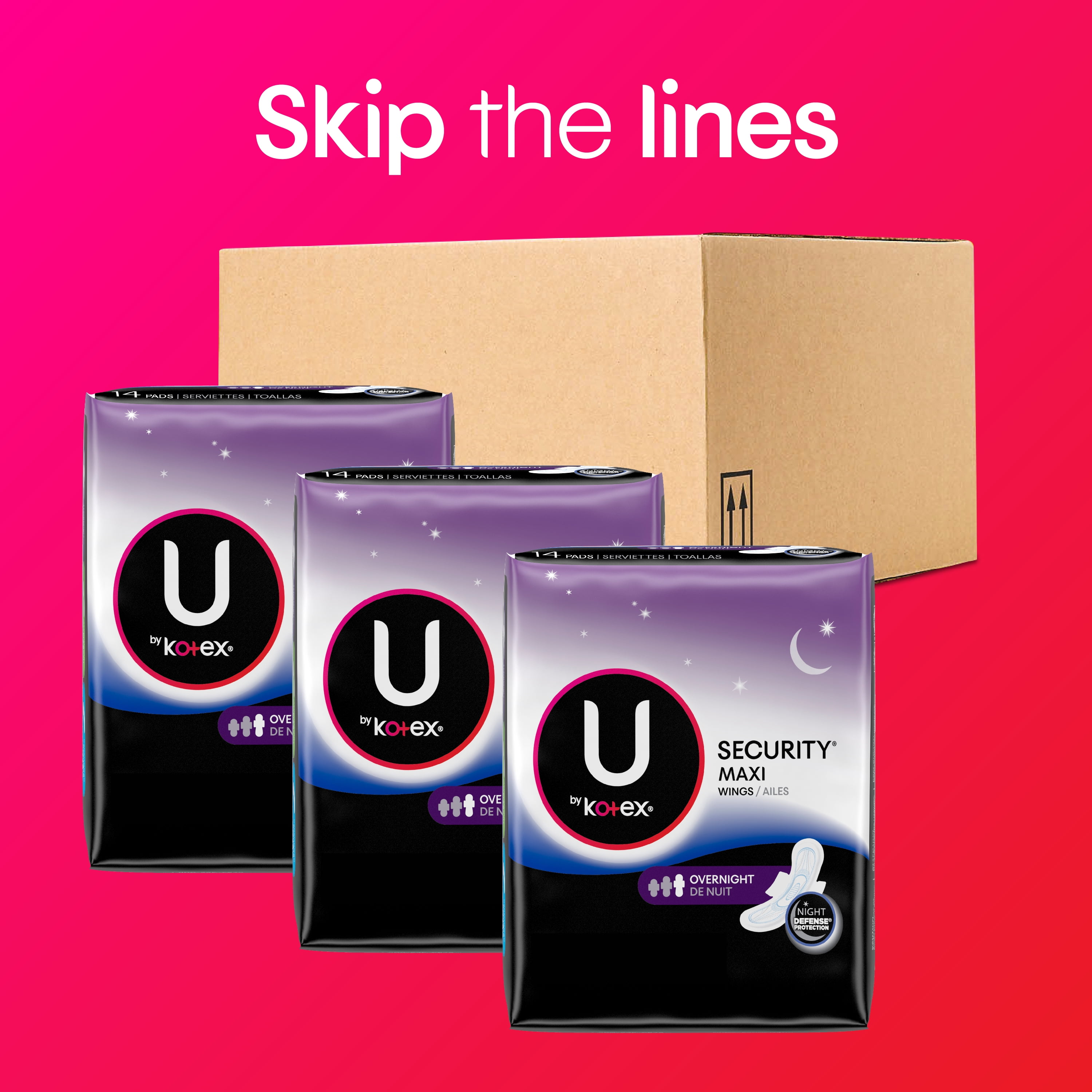 U By Kotex Security Maxi Pads With Wings Overnight Unscented 40 Ct Walmart Com Walmart Com