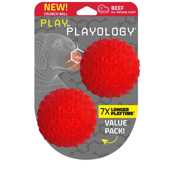 Play by Playology Dog Toys | Interactive Dog Balls | Crunchy Ball Toy 2-Pack