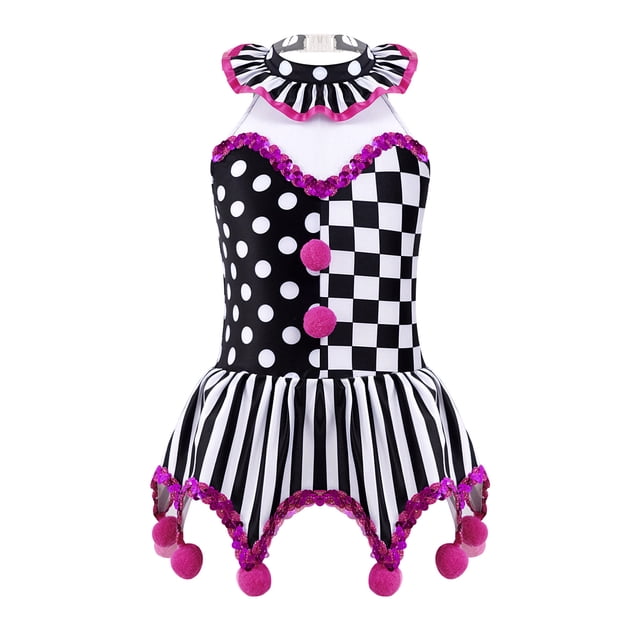 Manyakai Costume de Clown pour Filles, Robe Tutu, Cosplay d'Halloween, Tenue de Danse Ballet, Justaucorps, Noir&Rose 4