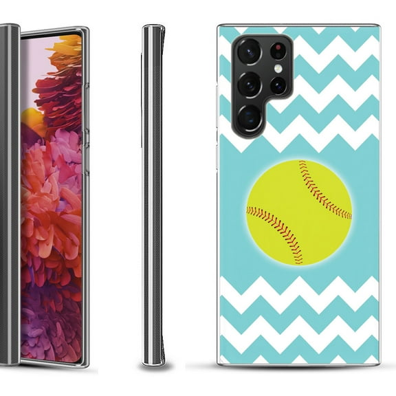 Slim-Fit Fashion Gel Phone Case for Samsung Galaxy S22 Ultra 5G, by OneToughShield ® - Chevron/Softball