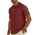 thumbnail image 2 of Yifymode Men's Linen Blend Short Sleeve Polo Shirt, Classic Fit Breathable Collared Casual Daily Top Wine 2XL, 2 of 7
