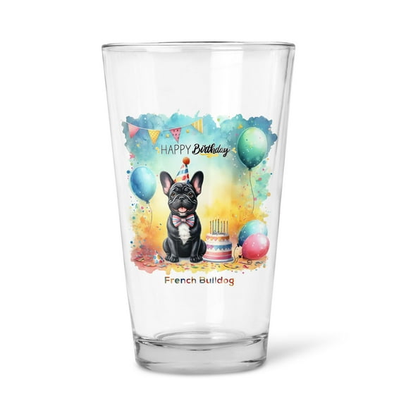Happy Birthday to French Bulldog Kitten Party Balloons Cake 16oz Pint Beer Glass Mug Dog Lover Gifts Beer Glasses Cup - 00027