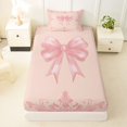 thumbnail image 4 of spefrowx Vintage Pink Bow Twin Sheets for Women Girls, Boho Damask Floral Bedding, 3pcs, 1 Flat Sheet, 1 Fitted Sheet and 1 Pillowcase, 4 of 6