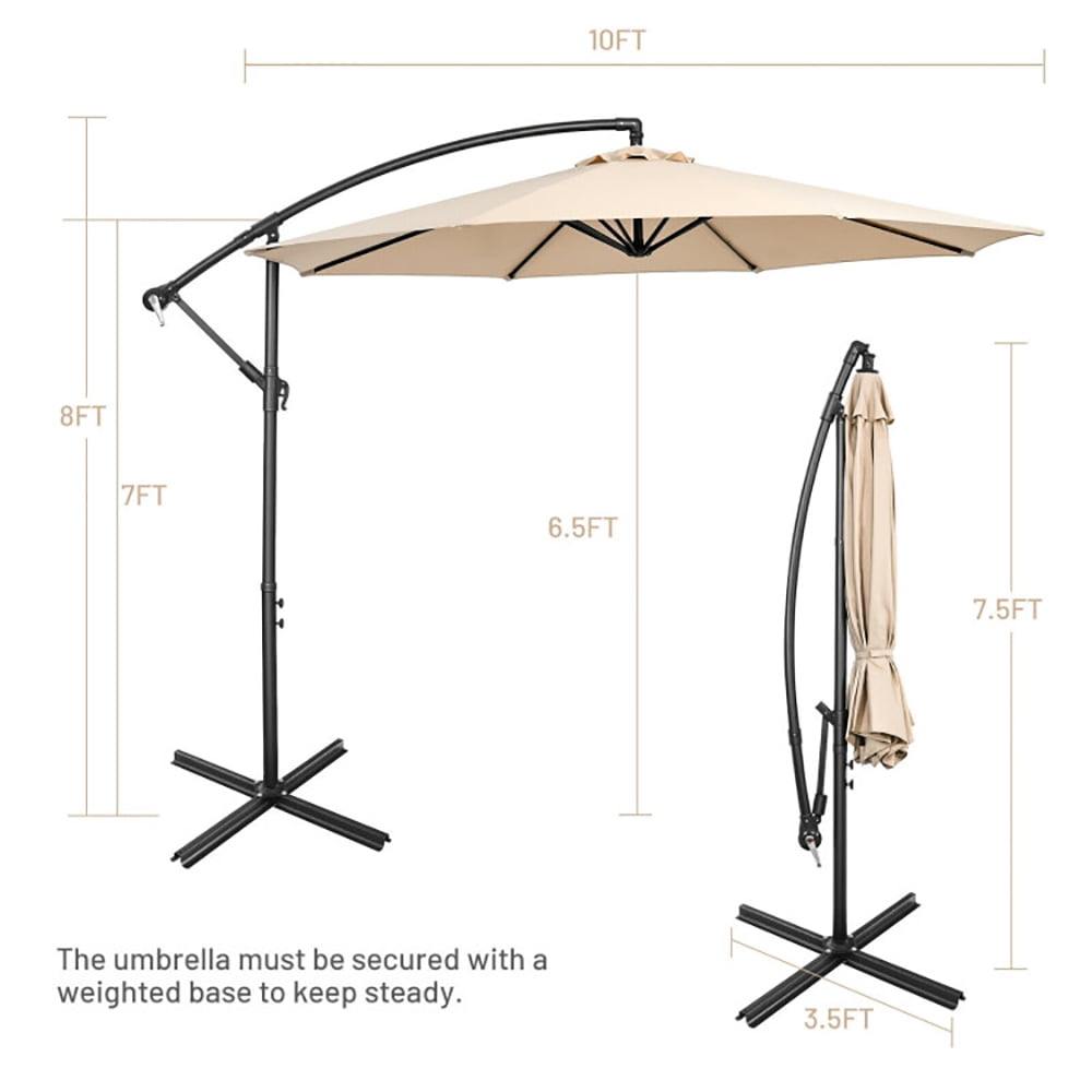 Aimee Lii 10 Feet Offset Umbrella with 8 Ribs Cantilever and Cross Base, Outdoor Umbrella with Base, Beige Aimee Lii 10 Feet Offset Umbrella with 8 Ribs Cantilever and Cross Base, Outdoor Umbrella with Base, Beige
