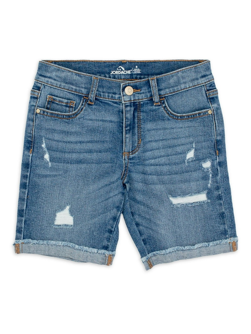 Short En Jean Délavé Jordache Taille 16 Fille - Denim Stretch, Effet Factory Distressed, Occasion Très Bon état