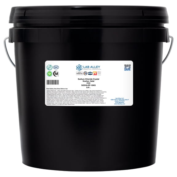 Lab Alley Sodium Chloride Crystal, FCC Grade, Kosher Certified, Halal, GMO Free, Great for Cooking and Baking, 10KG