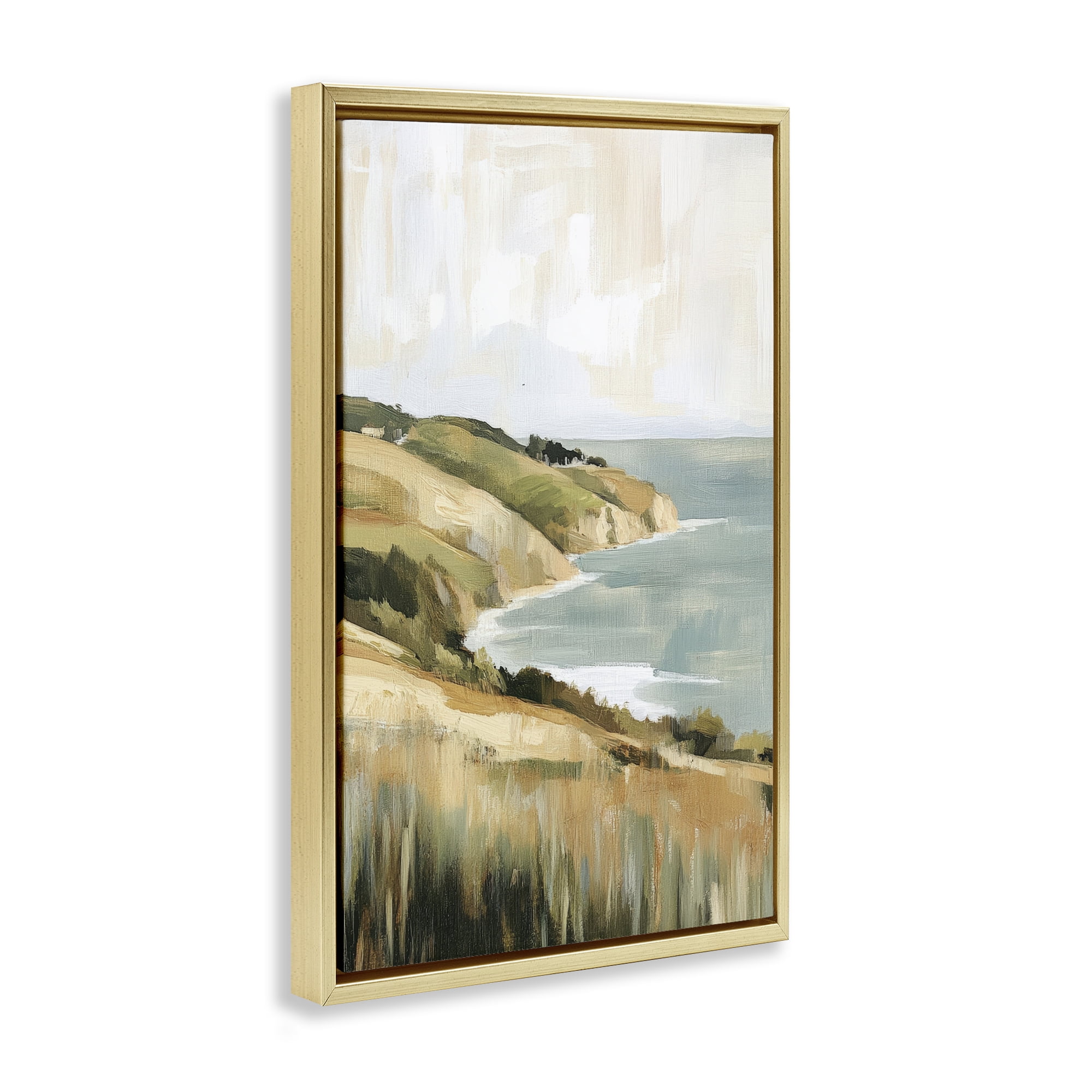 Stupell Industries Serene Cliff Coast Landscape Gold Framed Floater Canvas Wall Art, design by Petal Prints Design