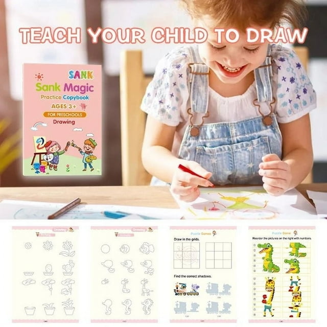 Fiudx Manual de Ejercicios Hundidos, Práctica de Escritura a Mano En Inglés, Tecnología de Desvanecimiento Automático, Incluye Bolígrafo Reutilizable, Ideal para Caligrafía, Estudio En Casa o En La O