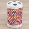 thumbnail image 1 of Abstract Ceramic Toothbrush Holder, Diamond Shaped Mosaic Crossed Geometric Forms in Watercolor Picture, Decorative Versatile Countertop for Bathroom, 4.5" X 2.7", Orange Purple Pink, by Ambesonne, 1 of 4