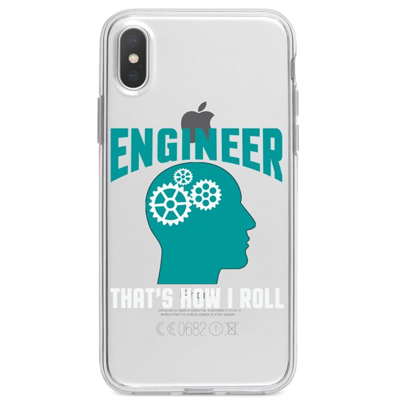 DistinctInk Clear Shockproof Hybrid Case for iPhone XS Max (6.5" Screen) - TPU Bumper Acrylic Back Tempered Glass Screen Protector - Engineer That's How I Roll