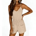 thumbnail image 5 of Strapless Jumpsuits for Women Spaghetti Strap Short Romper for Women Soft Drawstring High Waist Loungewear Casual Jumpsuit Shorts with Pockets Beige L, 5 of 6