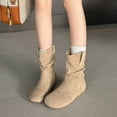 thumbnail image 2 of Mepaouo Womens Wide Mid Calf Boots Suede Low Wedge Slouchy Ankle Booties Casual Slip on Winter Shoes, 2 of 8