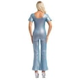 thumbnail image 2 of Choomomo Women's Shiny Metallic Bell-Bottom Dance Jumpsuit Casual Playsuit Retro Disco Party Outfits Blue 160, 2 of 4
