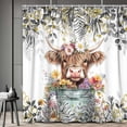 thumbnail image 4 of Gray Grey Eucalyptus Highland Cow Shower Curtain, Watercolor Plant Leaves with Floral Farmhouse Bath Curtain, Funny Animals Bathroom Accessories Botanical for Bathroom Curtain Set with Hooks, 72X72in, 4 of 5