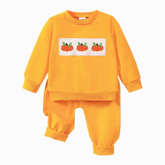 TOWED22 Baby Girl Boy Halloween Outfit Halloween Pumpkin Shirt Sweatshirt Top Pants Set Toddler Fall Winter Clothes,Orange,12-18 M
