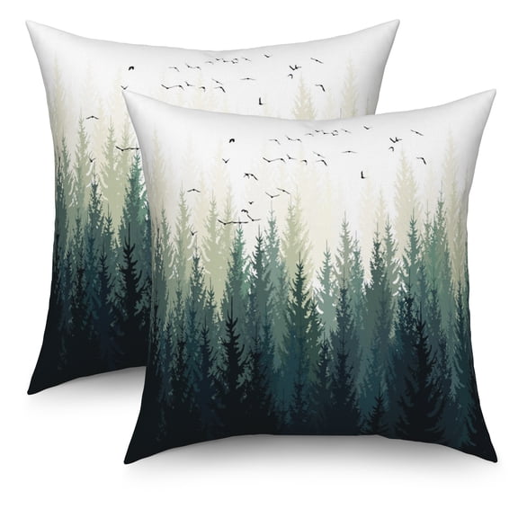Christmas Throw Pillow Covers 18x18 Set of 2,Green Misty Forest Pillowcases for Sofa Couch Living Room