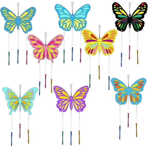 16 Pack Wind Chime Kits DIY Make Your Own Butterfly Wind Chime Coloring Wooden Easter Craft for DIY Crafts Activity Birthday Christmas Summer Party Decoration