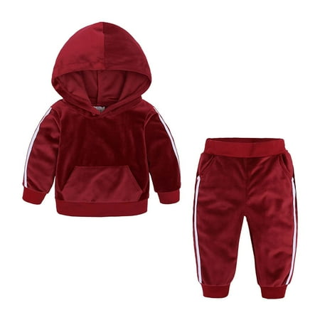 

Odeerbi Toddler Sweatshirt Baby Velvet Fabrics Coat Pants 2PCS Set Kids Sweater Boys Girls Burgundy