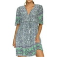 thumbnail image 1 of QIPOPIQ Robe Midi Élégante pour Femme à Manches Courtes Style Ethnique à Col en V Robe d'Été Décontractée Robes Imprimées Robes en Dentelle Offres 2023, 1 of 6