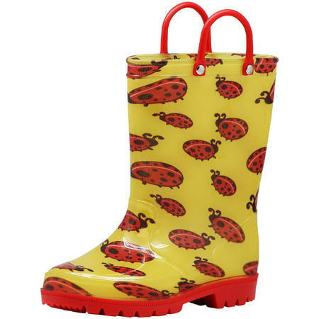 Norty Toddlers Little Big Kids Boys Girls Waterproof PVC Rain Boots - 10 Colors, 41264 Yellow & Red Lady Bugs / 10MUSToddler