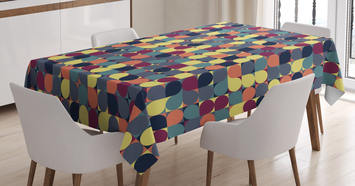 Retro Tablecloth, Pastel Color Circular Shapes in Squares Mosaic ...