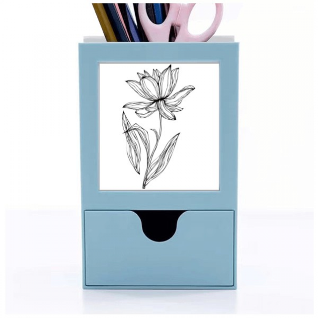 Línea negra flor de loto flor de la planta Tarjeta de clip de pluma del gestor de suministros de oficina