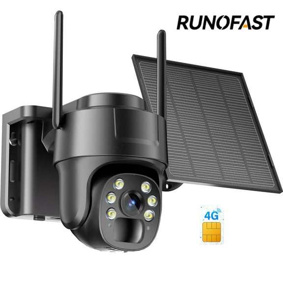 Runofast 4G LTE Cellular Solar Security Camera With Virtual SIM Card, 2K No WiFi Security Cameras Wireless Outdoor