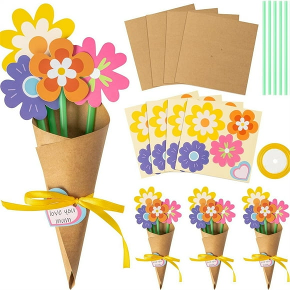 DIY Flower Bouquet Craft Kit Mother's Day Gift Flower Paper Crafts For Kids Make Your Own Flower Bouquet For Mum Crafts Classroom Home Fun Activities