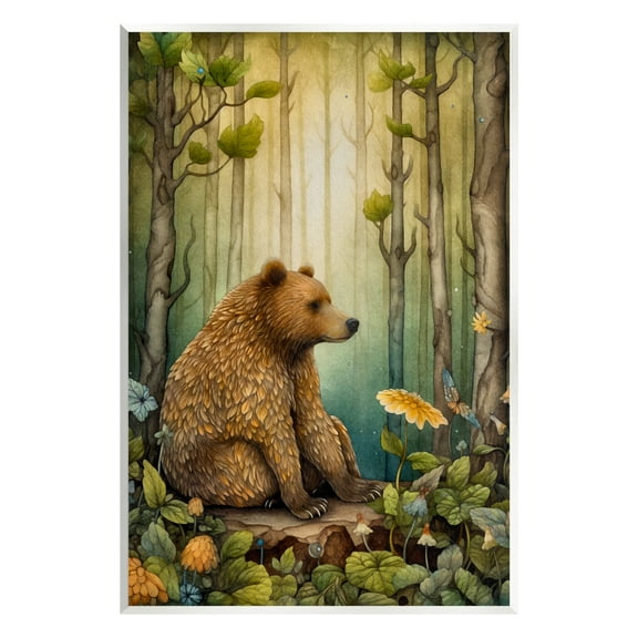 Stupell Industries Bear in Magical Forest Animals & Insects Painting Unframed Art Print Wall Art, 10 x 15