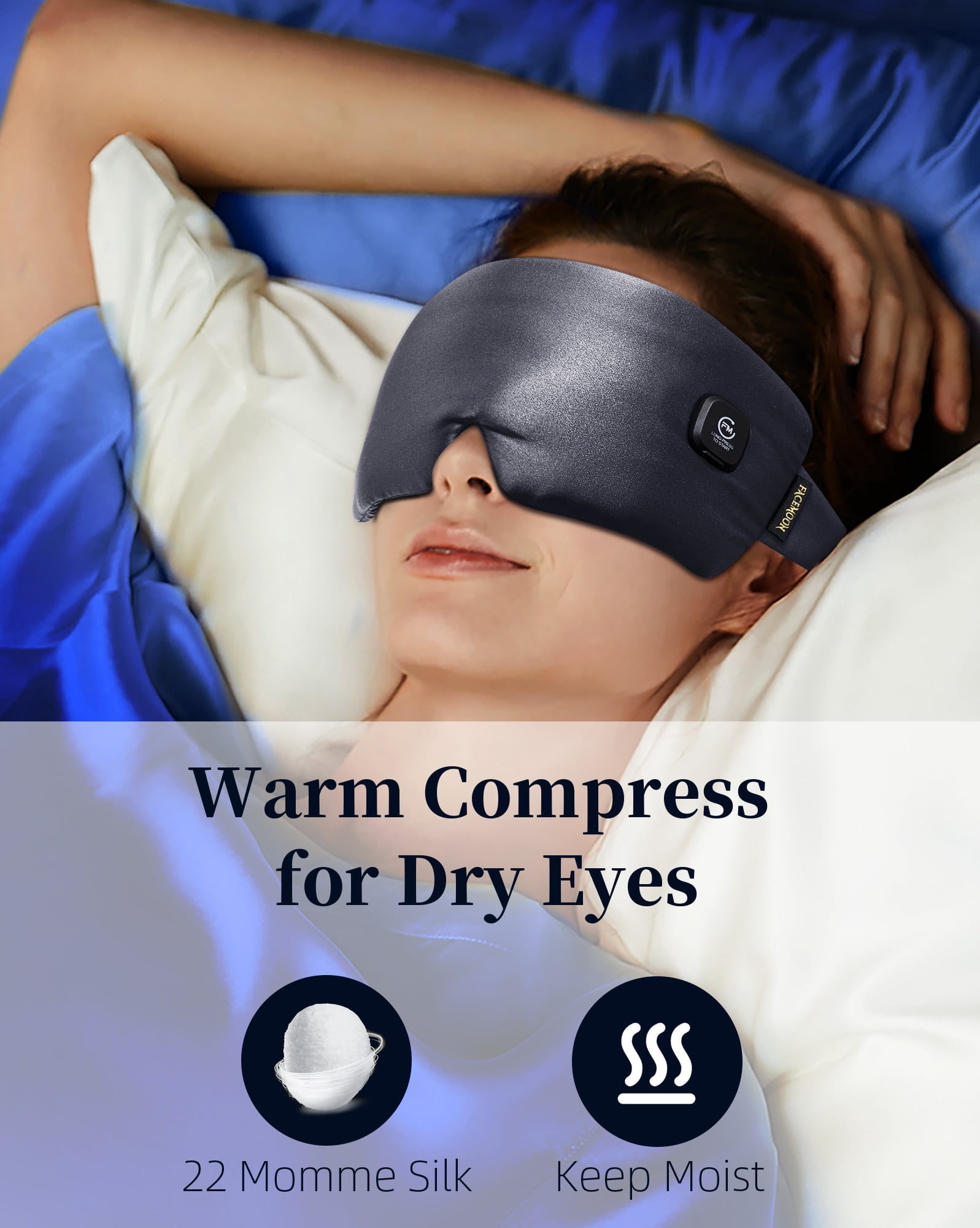 FACEMOON Cordless Warm Eye Mask Silk Comfort for Dry Eyes Relief Rechargeable Moist Heat Therapy Washable Night Comfort Black